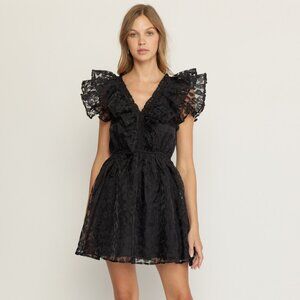 Entro NEW Black Ruffle Cheetah Print Flutter Sleeve Mini Dress Lined SIze S M L